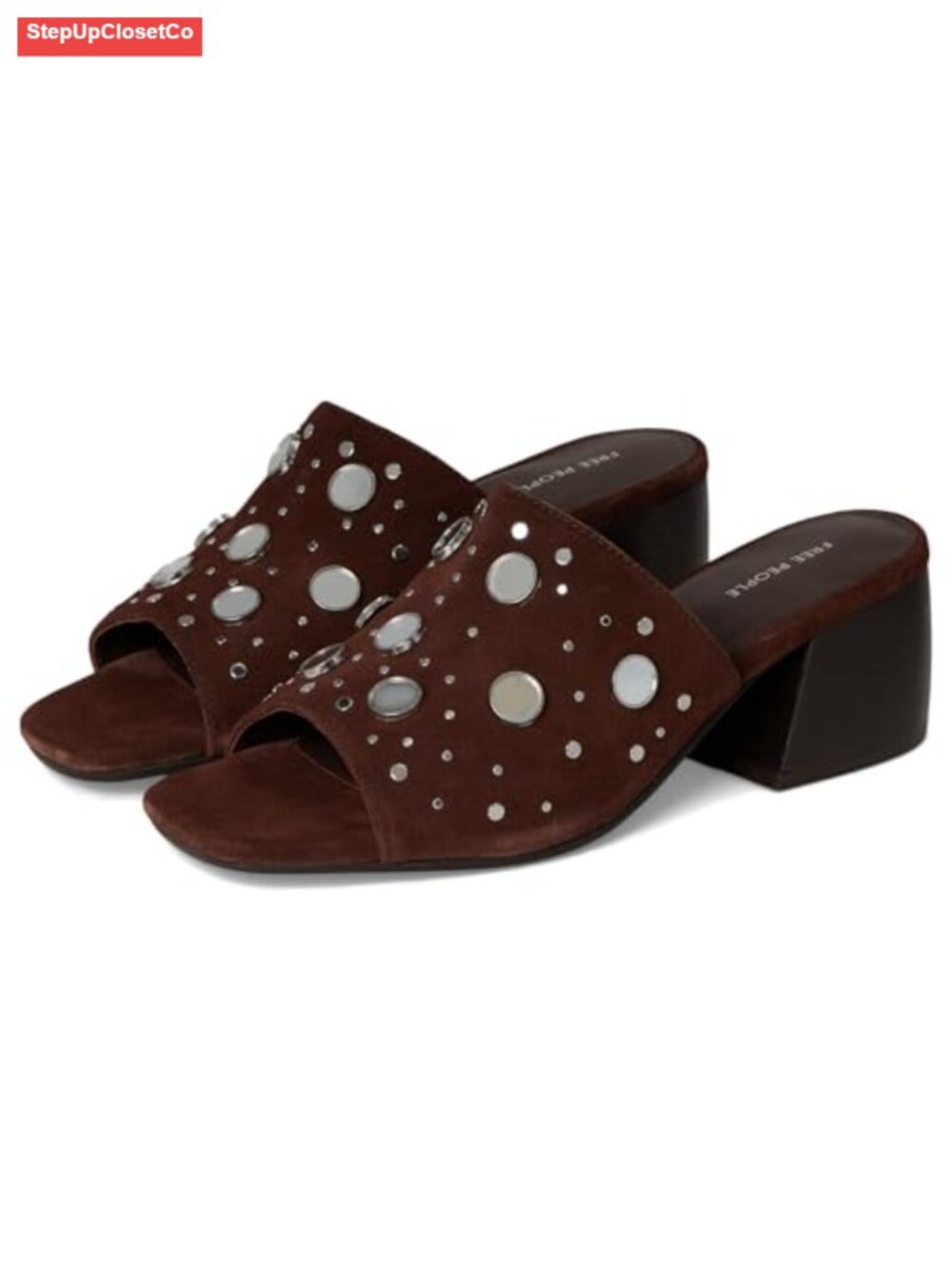 Free People Mirage Mules Suede Slide Block Heel Open Square Toe Slip On Casual